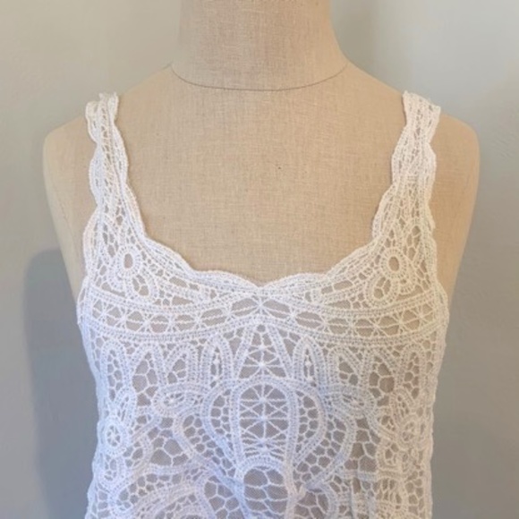 White Embroidered Lace Sheer Tank Top - Picture 5 of 8
